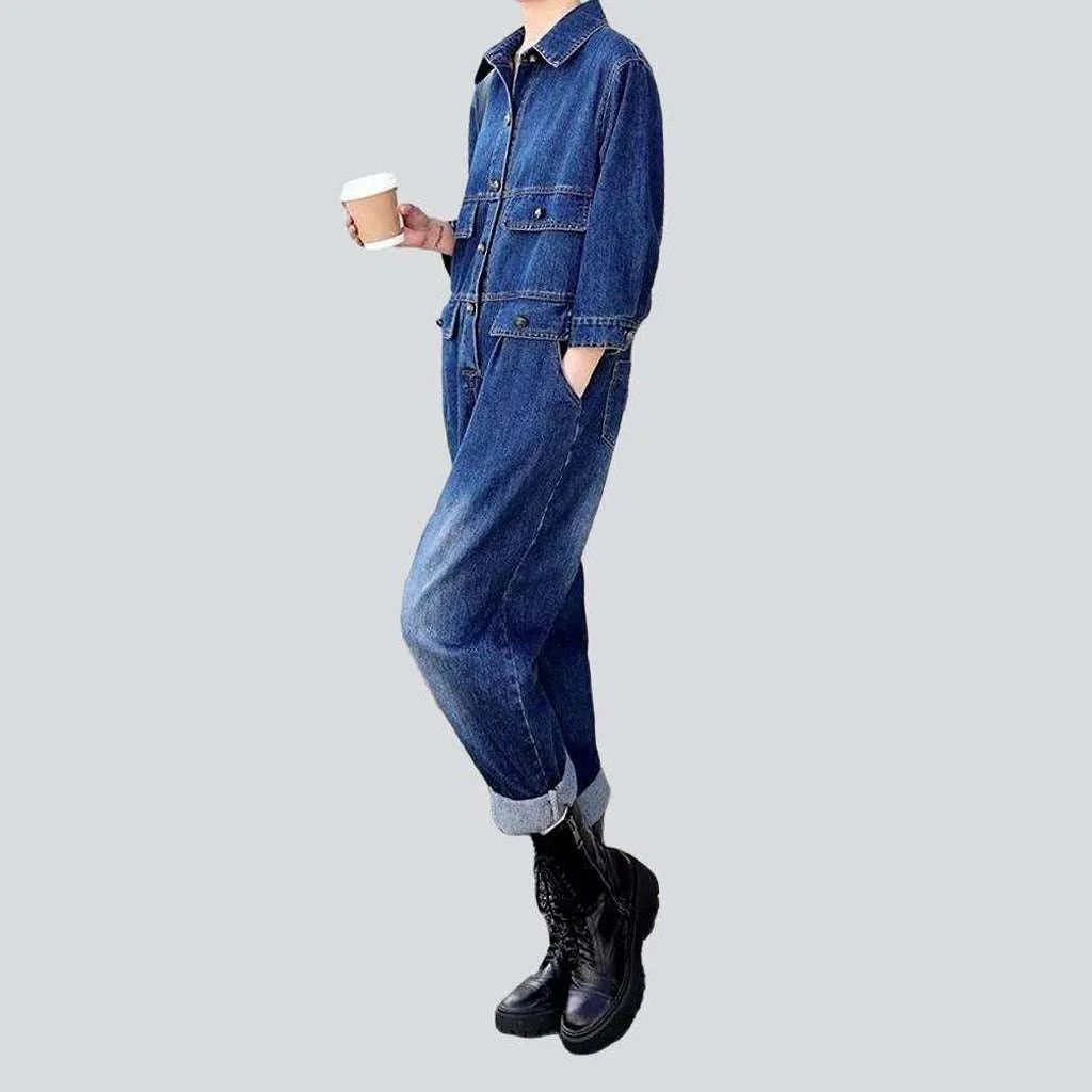 Flack pocket baggy denim overall