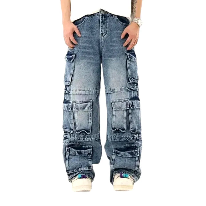 Vintage Whiskered Cargo Men's Jeans - Blue