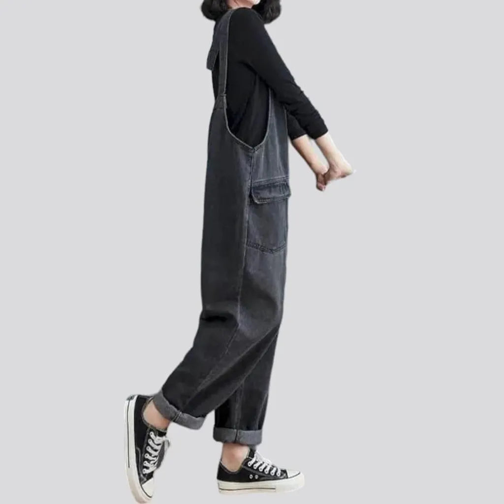 Dark-grey 90s women's denim jumpsuit