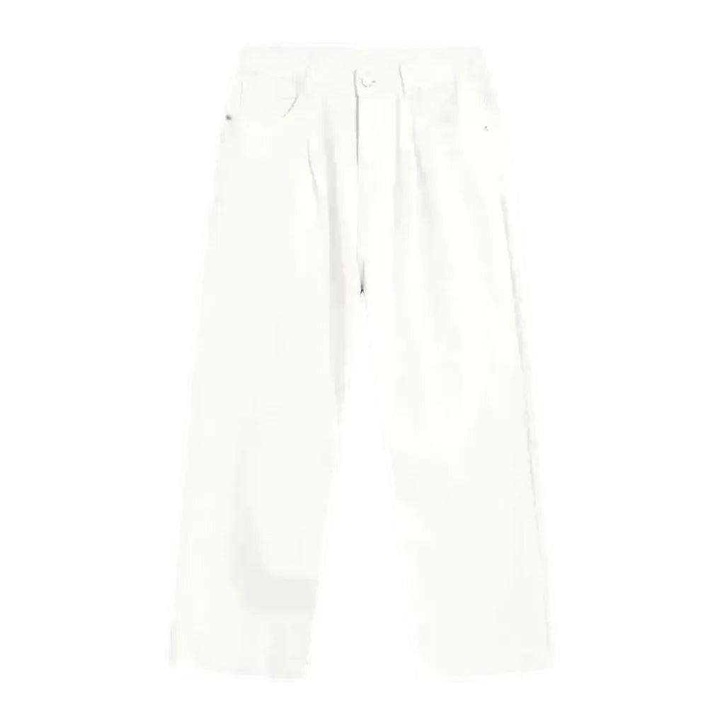 Mid Rise One-tone Baggy-leg Men's Jeans - White