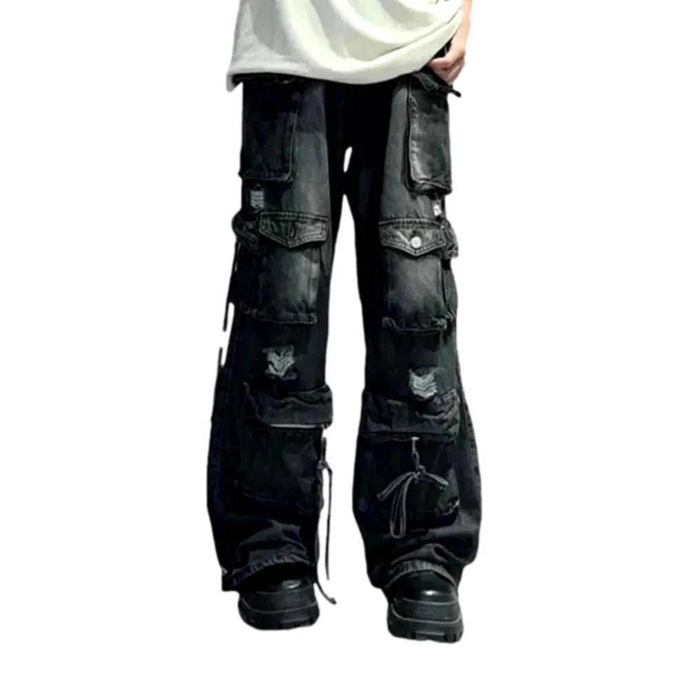 Distressed Baggy Jeans for Men - Black