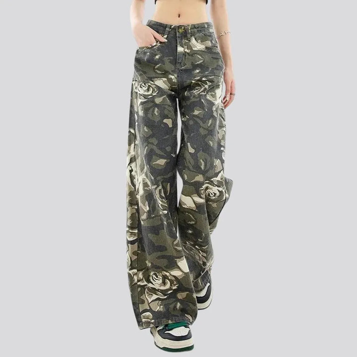 High rise baggy fit camouflage jeans for women