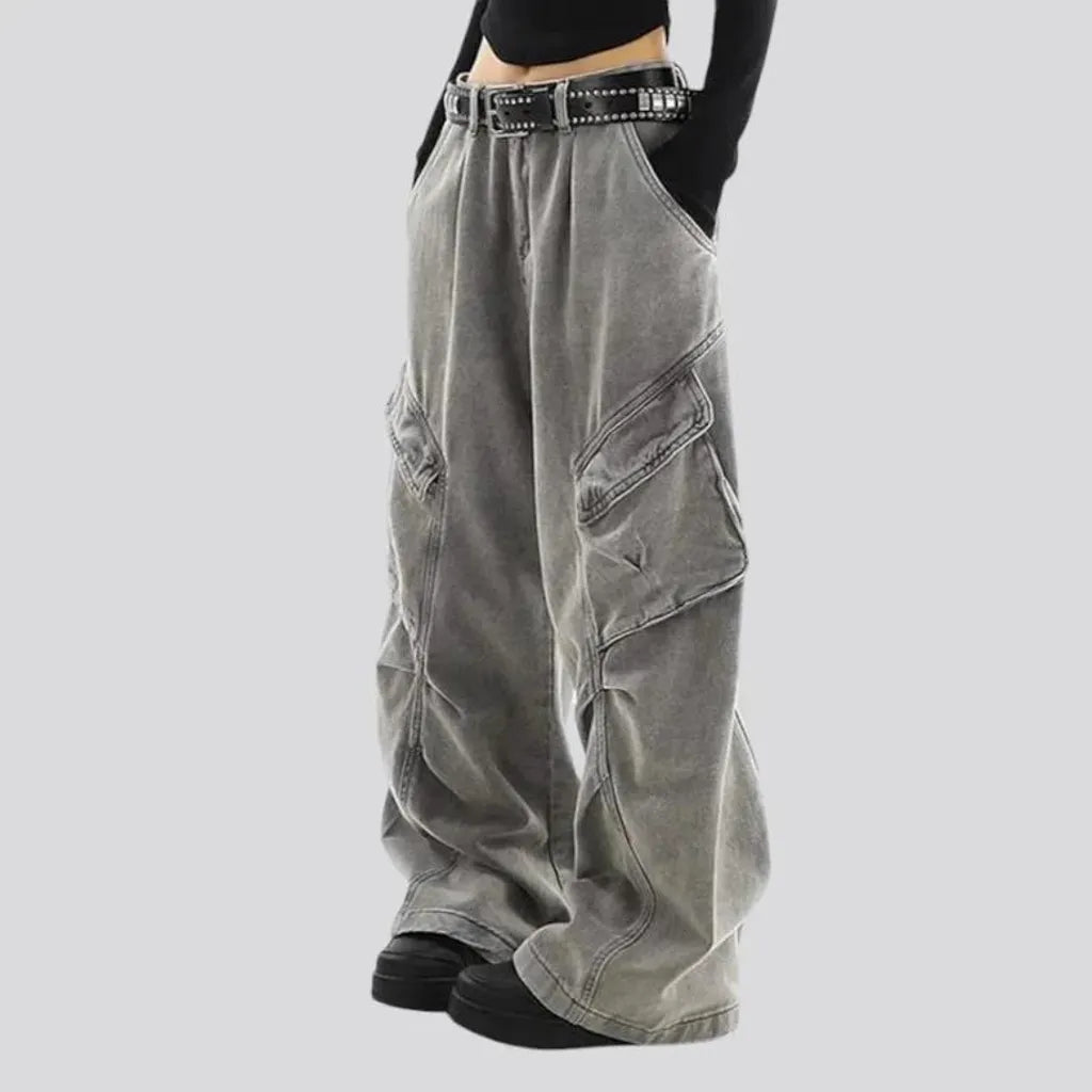 High rise baggy denim pants for women