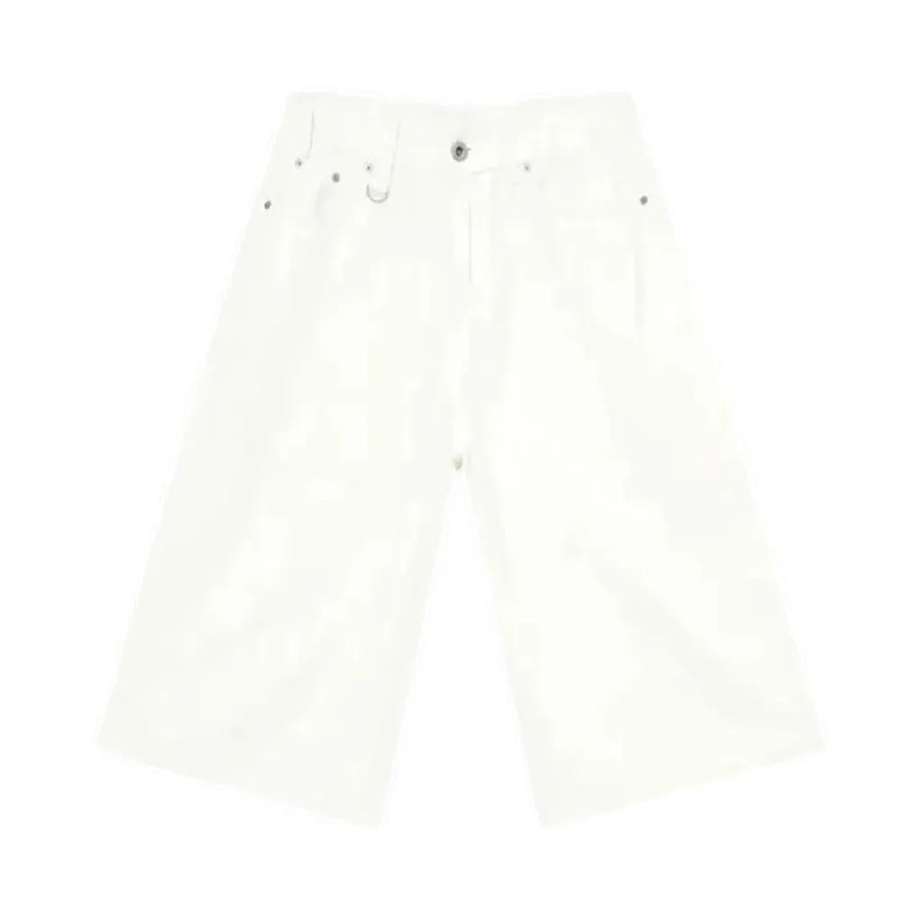 Stylish Mid-rise Men's Jean Shorts - White