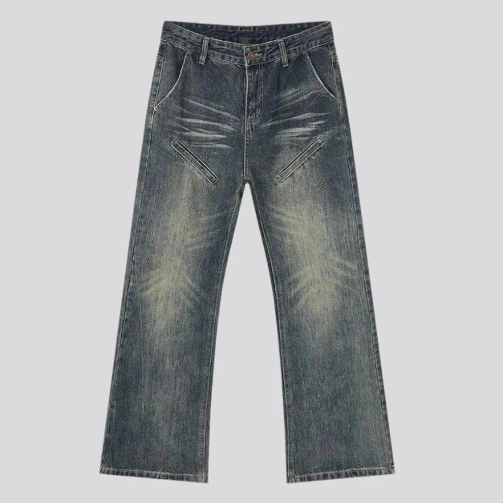 Baggy over dyed whiskered jeans for men