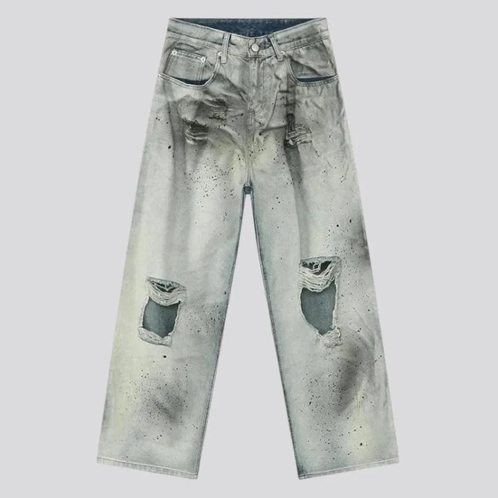 Paint splattered baggy grunge jeans for men