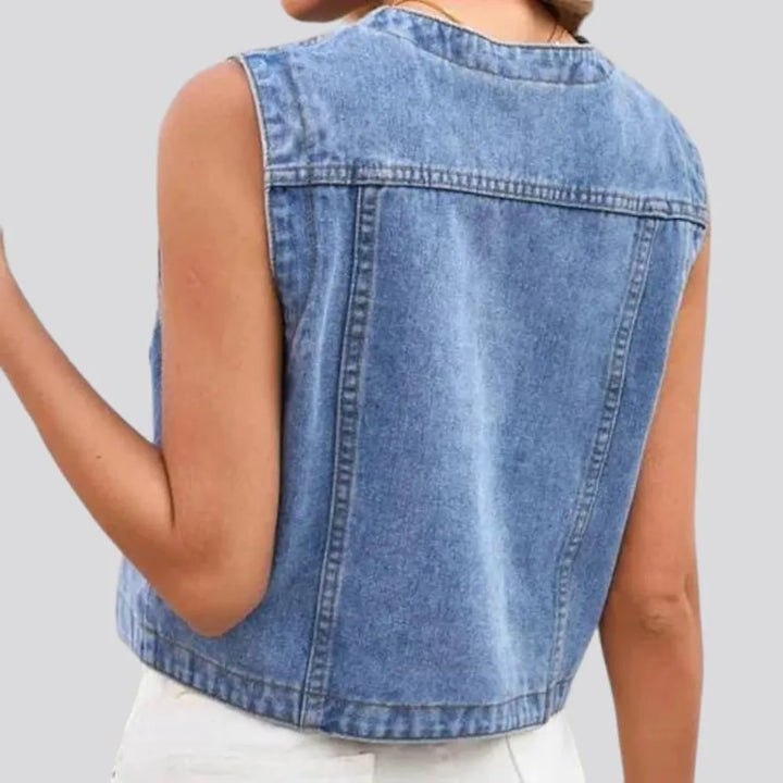 V-neck regular jean vest
 for ladies