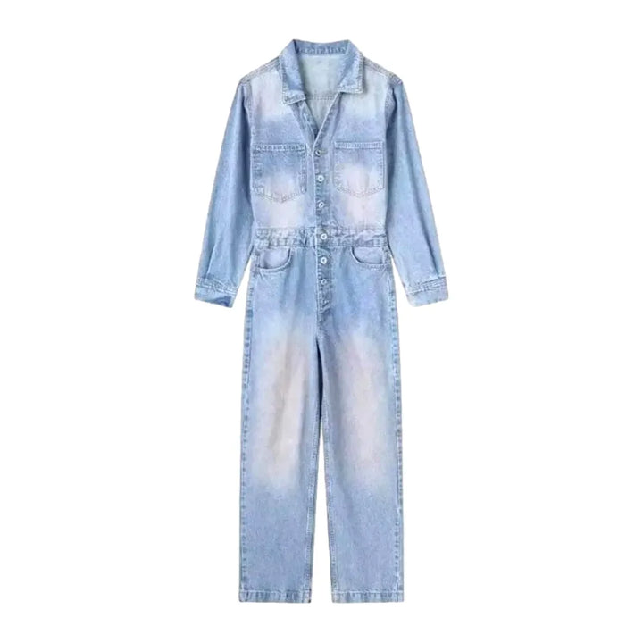 Casual Straight-cut Light Women's Jeans Jumpsuit - Light Blue