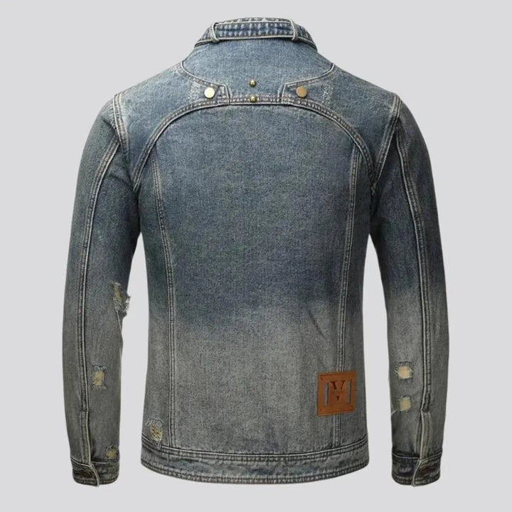 Slim fit vintage distressed men's denim jacket