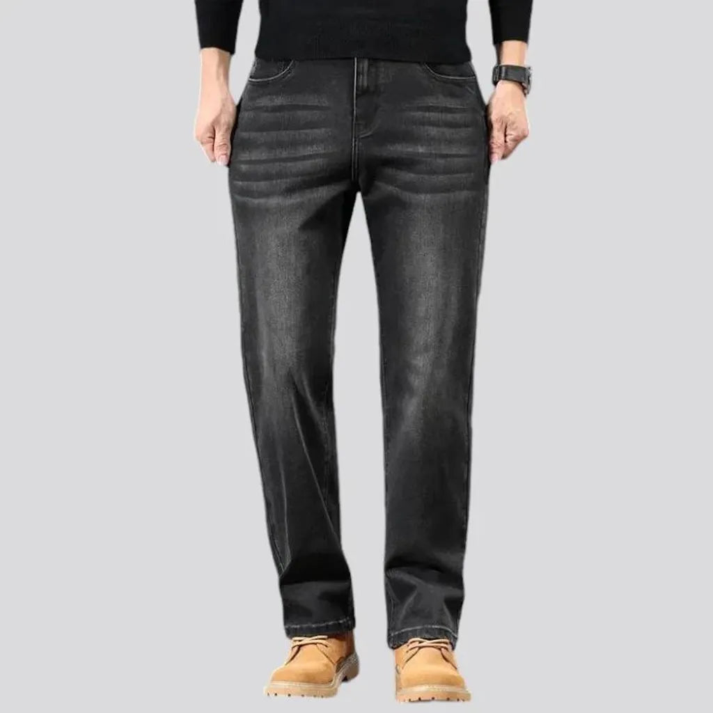 Whiskered and straight fit men's jeans