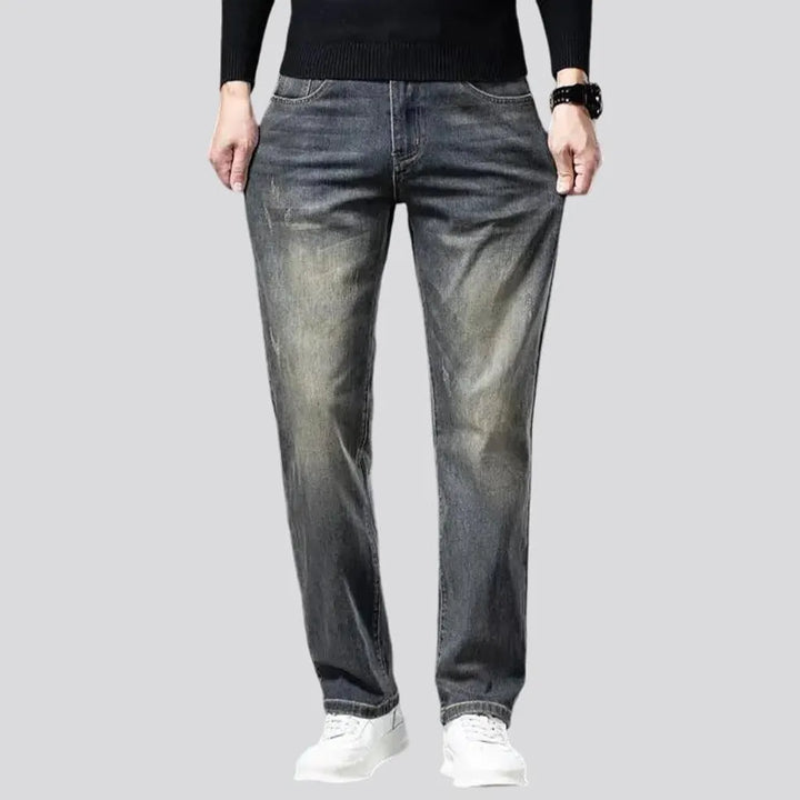 Abraded stretchable high waist men's jeans