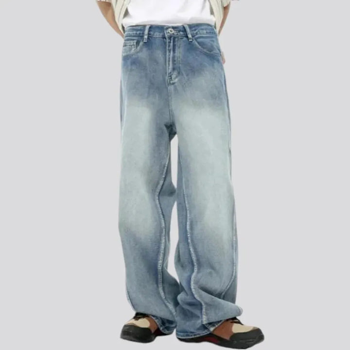 Sanded street style light wash men's jeans