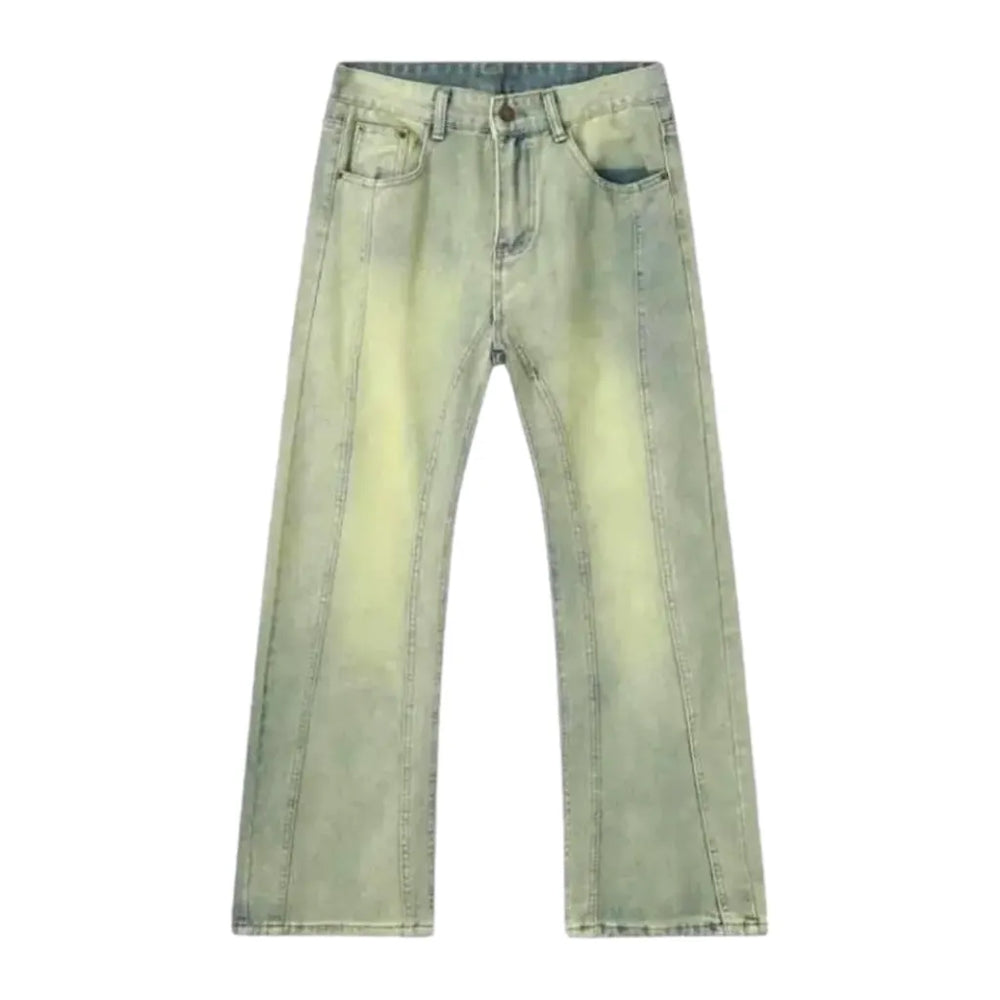 Light Wash Yellow-cast Men's Jeans - Light Blue