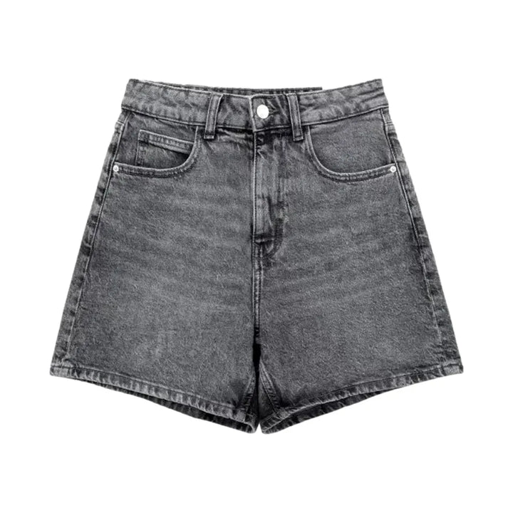 Casual Fit High Waist Women's Jeans Shorts - Grey