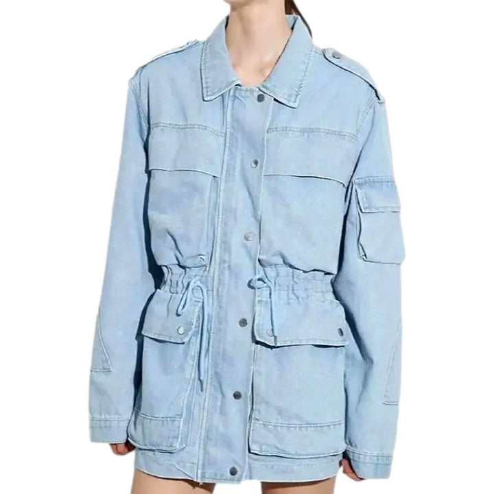 Boho Style Women's Jean Jacket - Light Blue