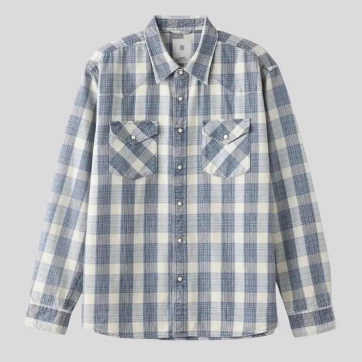 Casual checkered soft men's jean shirt