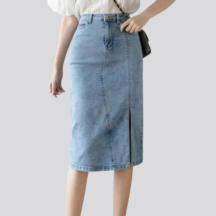 Midi high-waist women's denim skirt