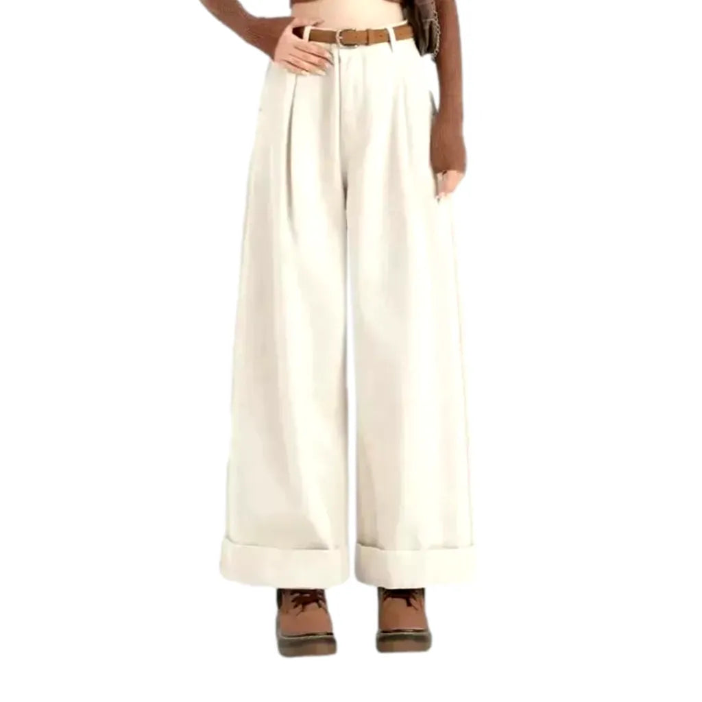 High-waist Baggy Fit Denim Pants for Women - Sand