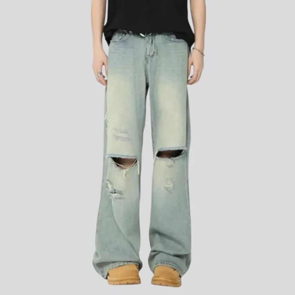 Washed out distressed jeans for men