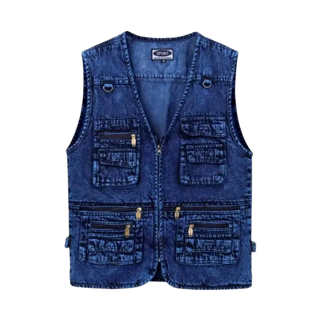 Regular Fit Vintage Work Worker Men's Denim Vest - Blue