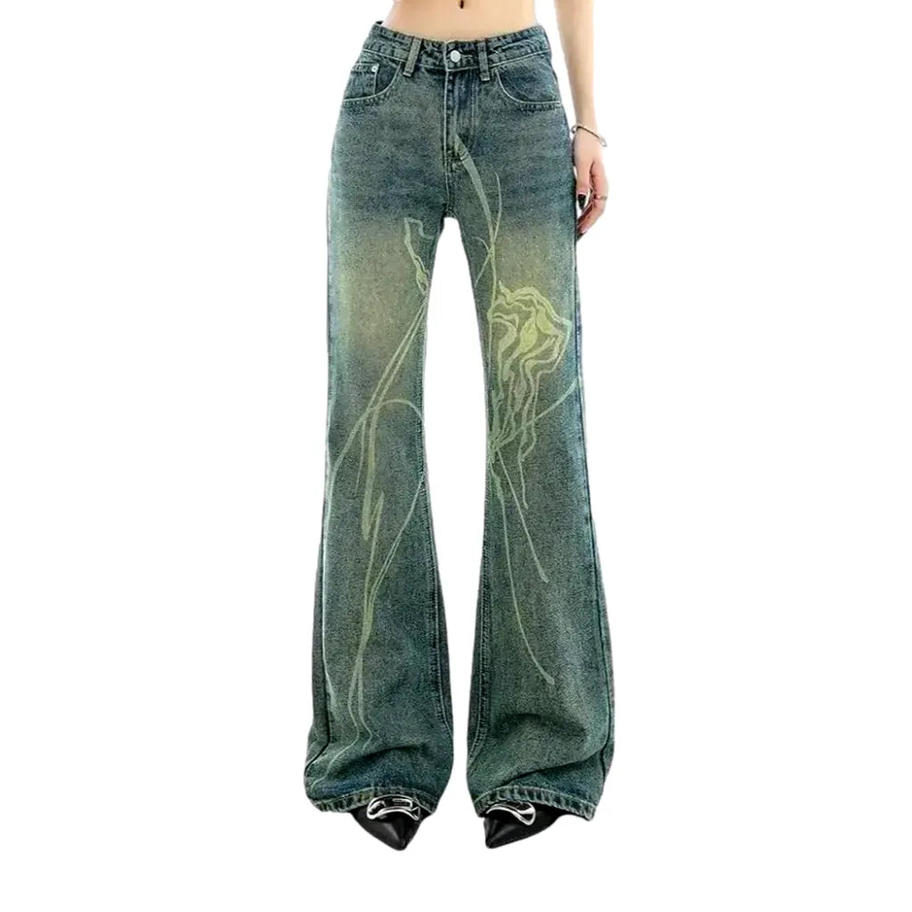 Retro Flared High-rise Women's Jeans - Blue