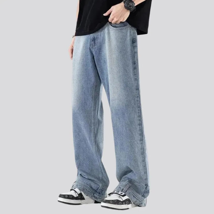 Sanded baggy mid rise street jeans for men