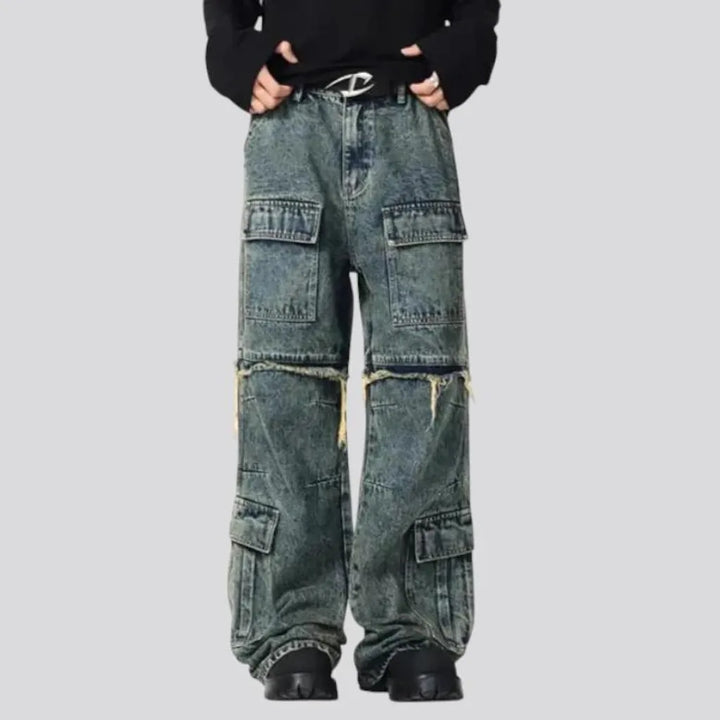 Sanded boho baggy men's jeans