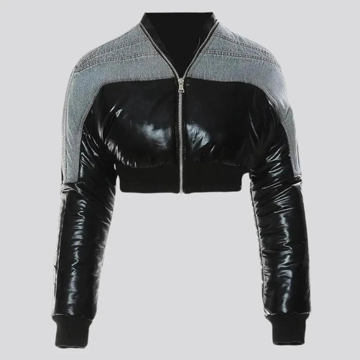 Crop oversized women's latex puffer jacket