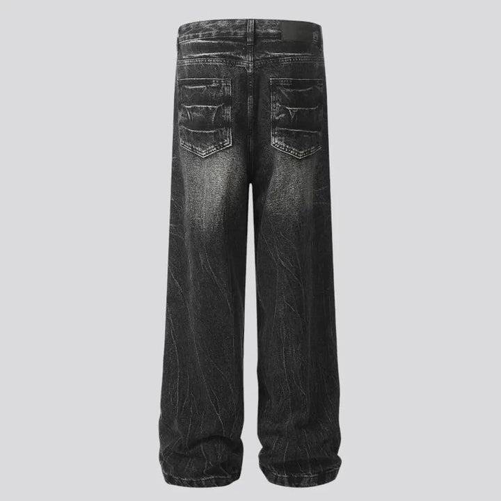 Boho style baggy-leg faded men's jeans