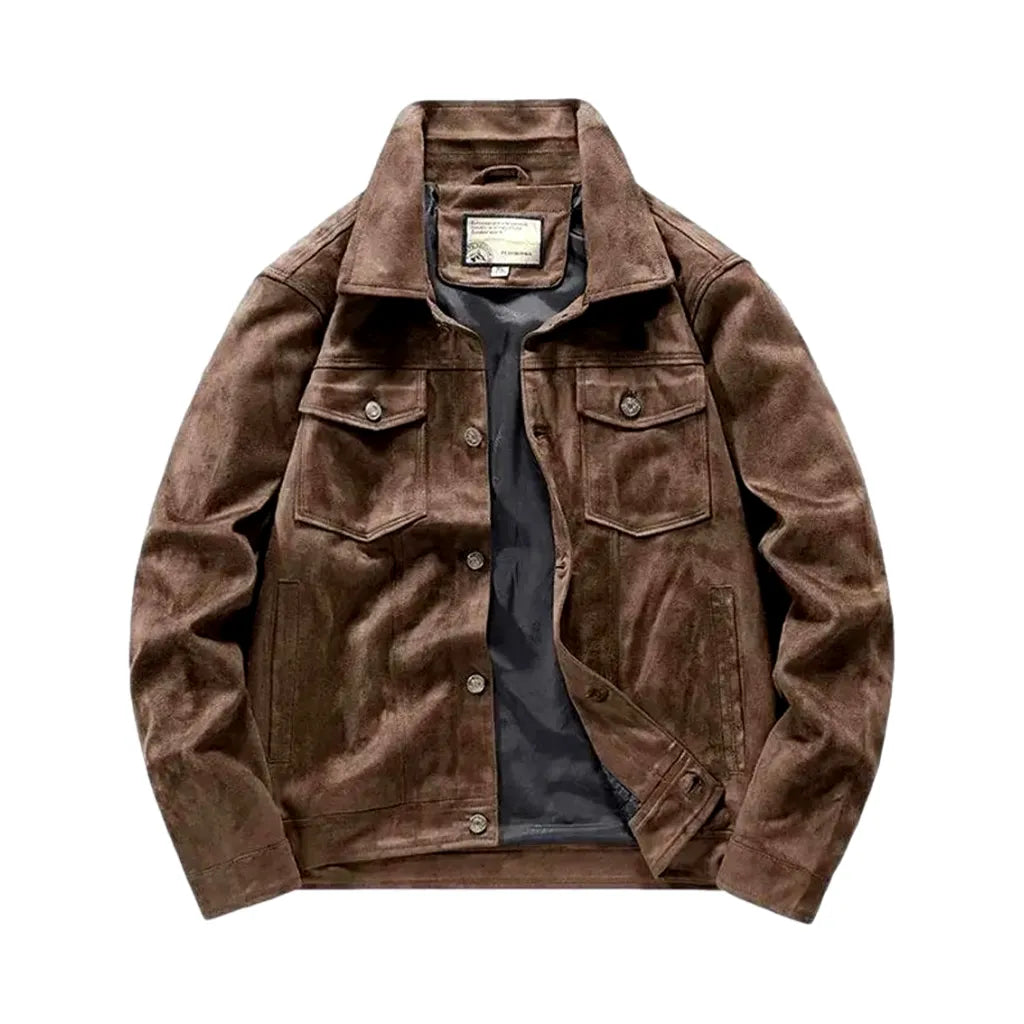 Y2k Style Casual Men's Jeans Coat - Brown