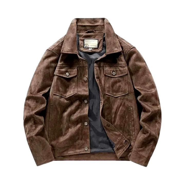 Y2k Style Casual Men's Jeans Coat - Brown