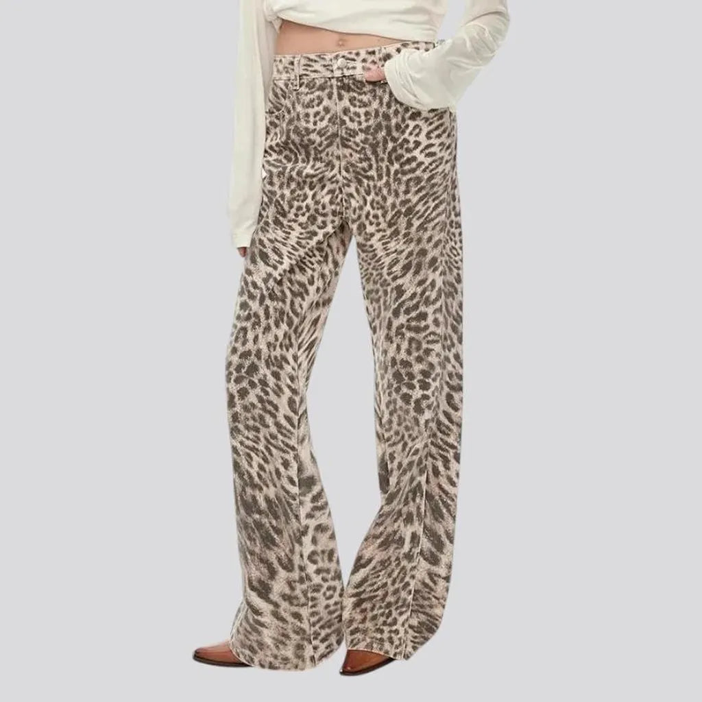 Trendy leopard print flowy women's jeans pants