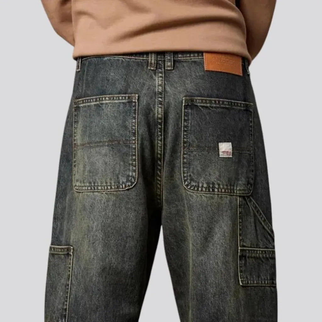 Mid-waist loose-fit faded wash men's jeans