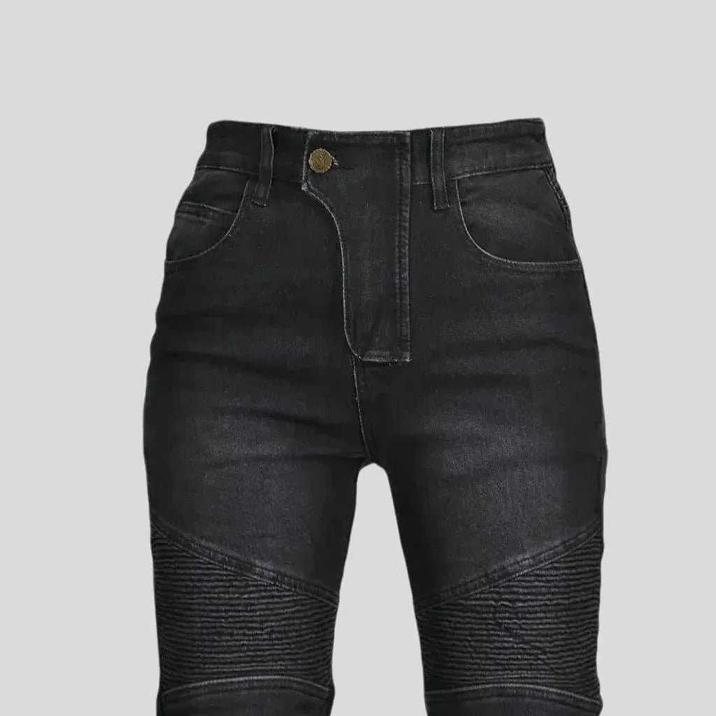 Pebble-washed high waist moto jeans for women