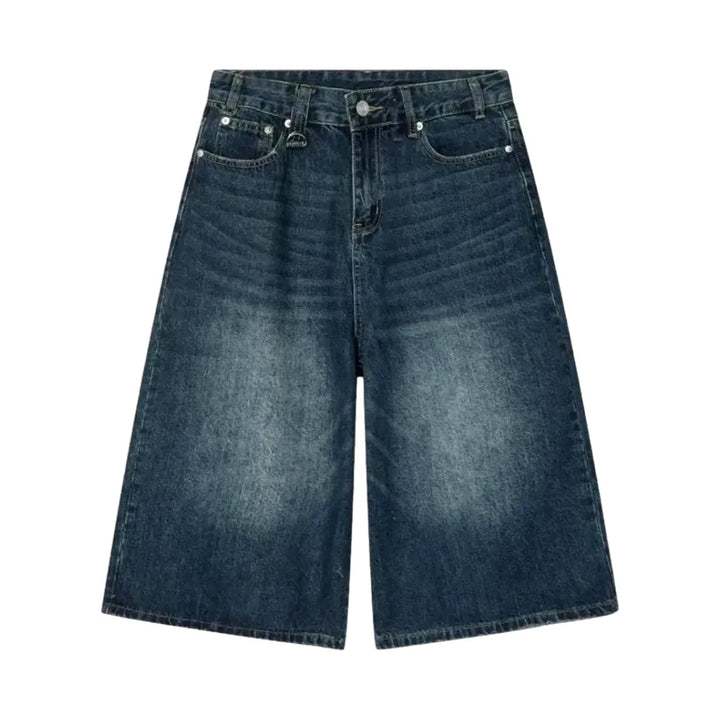 Mid-rise Boho Vintage Men's Denim Shorts - Dark Blue