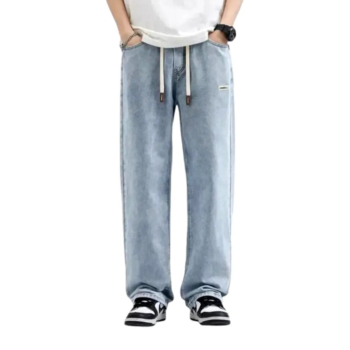 Fashionable Mid Rise Men's Denim Joggers - Light Blue