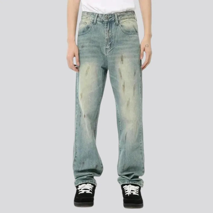 Boho style straight fit men's jeans