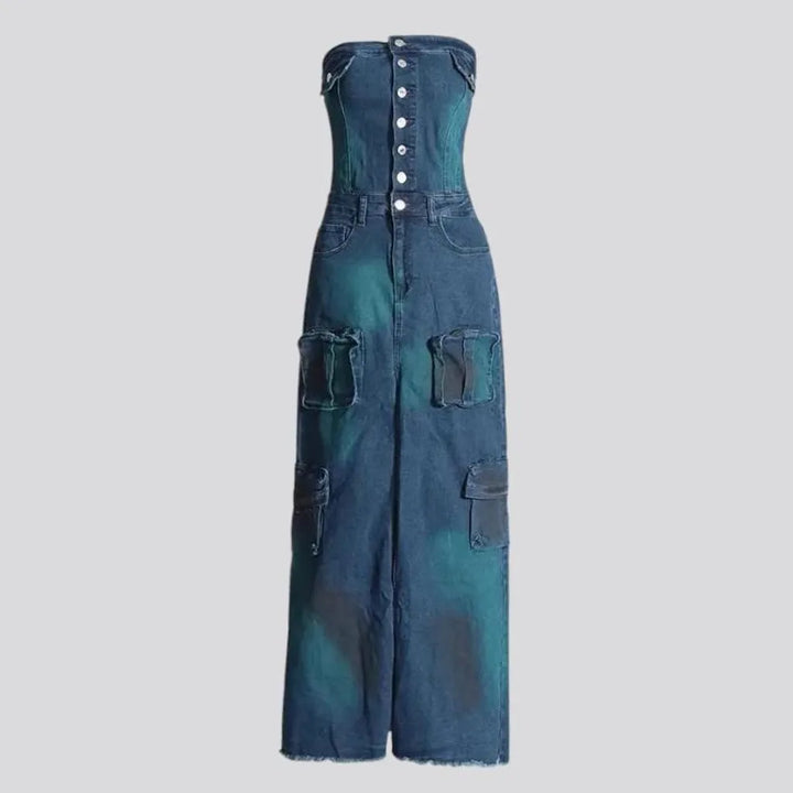 Raw hem cargo pockets denim dress