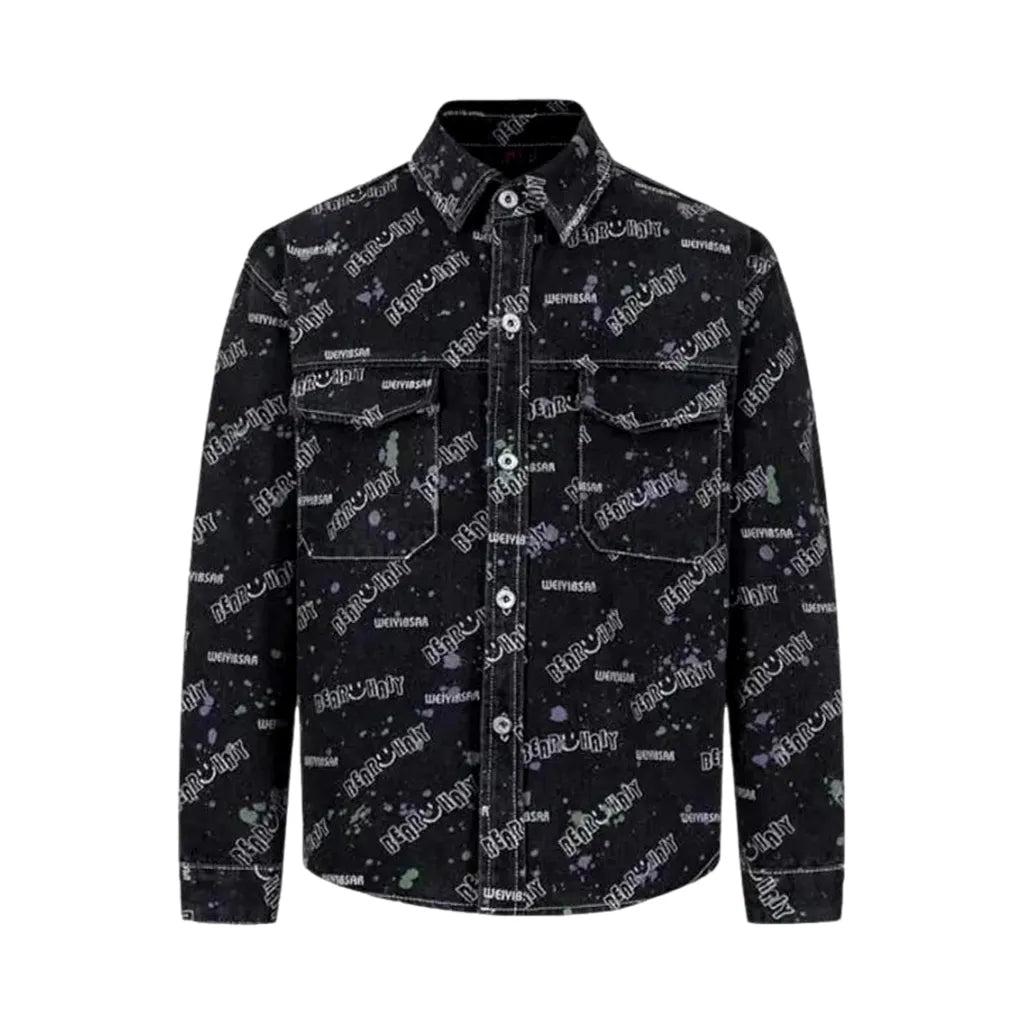 Stylish Boho Men's Jean Shirt - Black