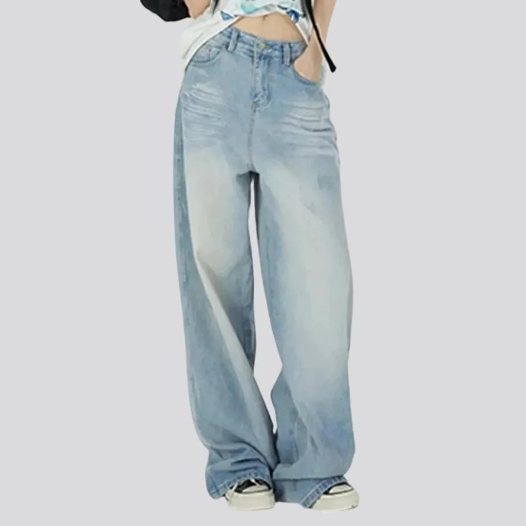 Retro pattern slouchy fit jeans for women