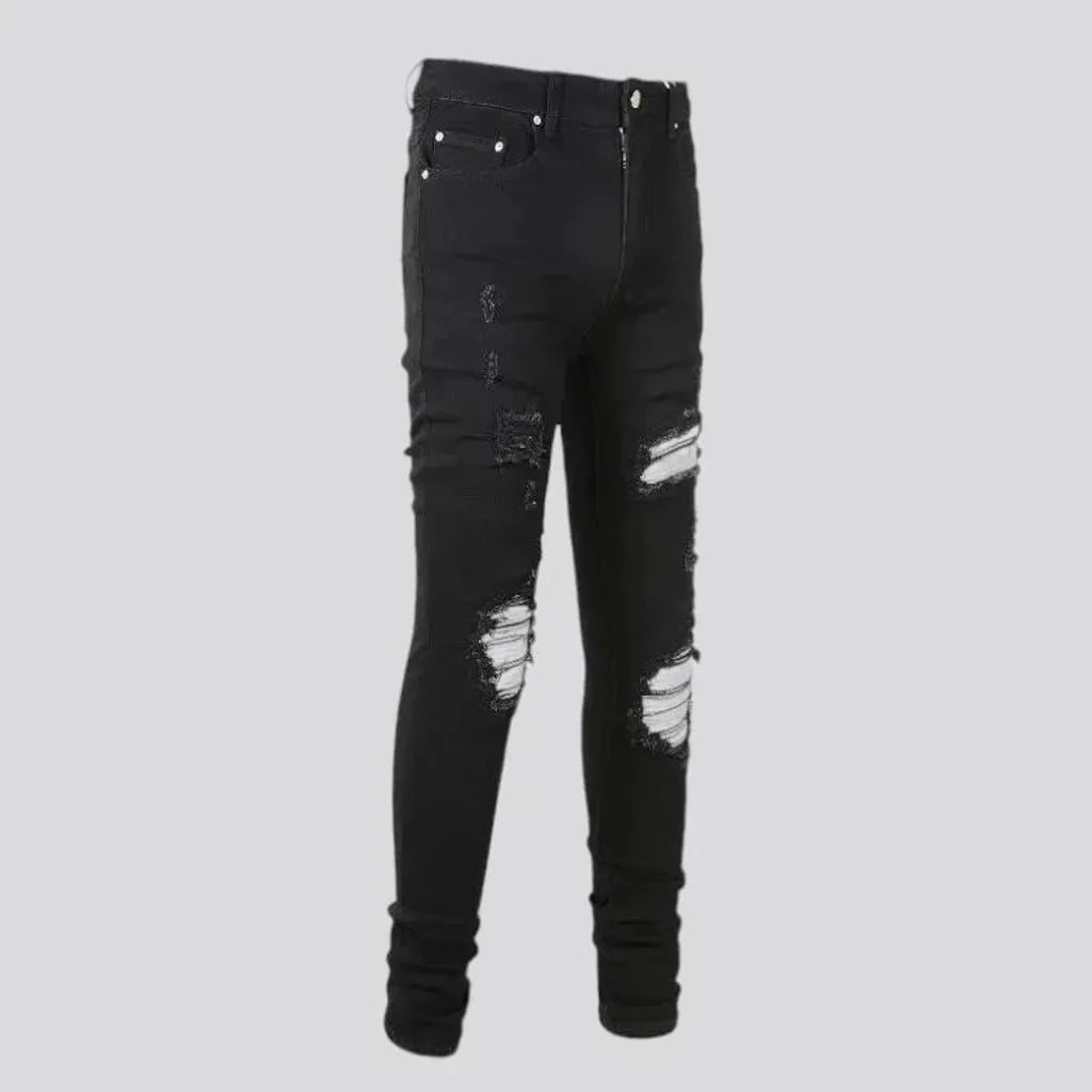 Distressed fit white-patch men's jeans