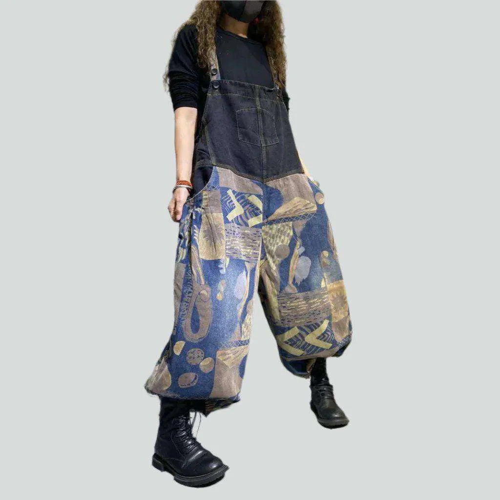 Urban print dark denim jumpsuit