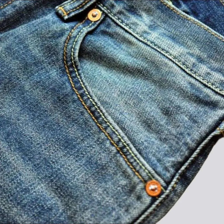 Sanded whiskered selvedge jeans
 for men