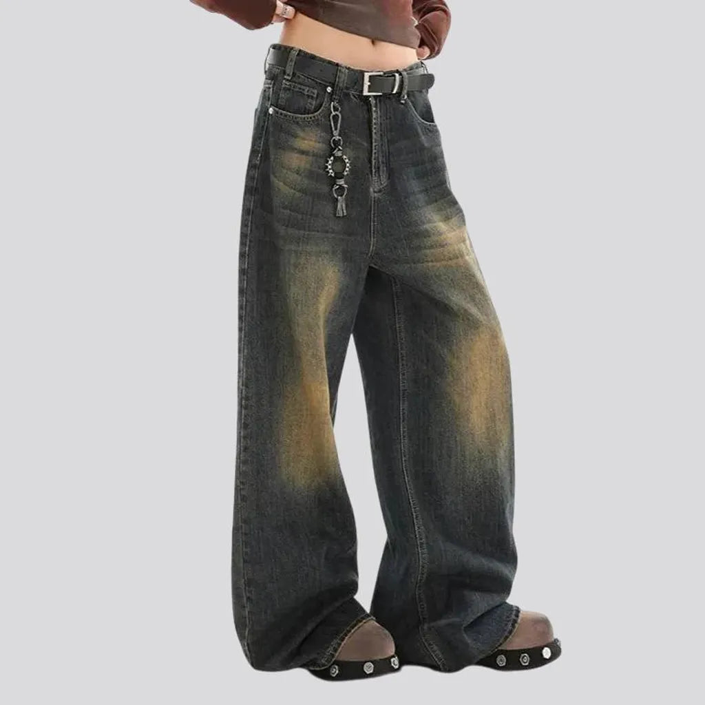 Vintage dark pattern baggy women's jeans