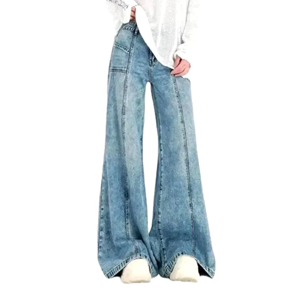 Sanded Wide Fit Retro Women's Jeans - Light Blue