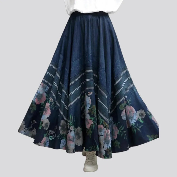 fit-and-flare, painted, flower-print, dark-wash, high-waist, rubber, women's skirt | Jeans4you.shop