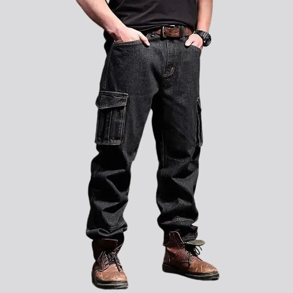 Mid rise loose worker men's jeans