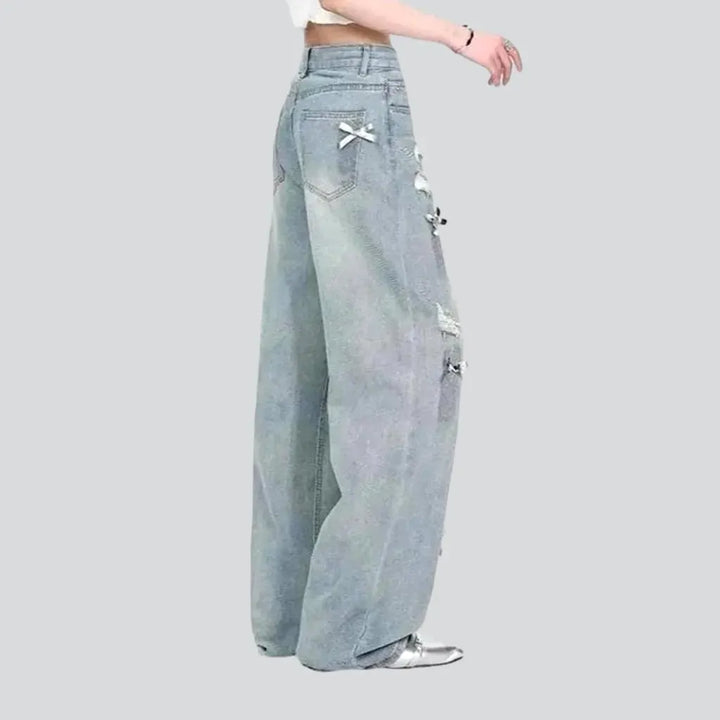 High rise aged baggy women's jeans