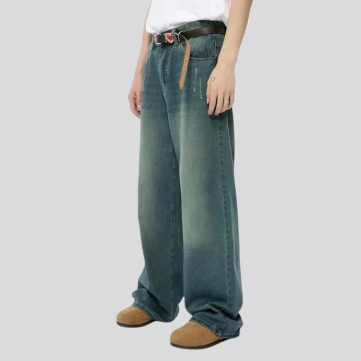 Fashionable sanded baggy men's jeans