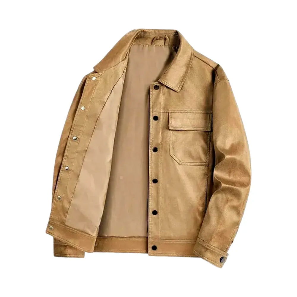 Y2k Style Casual Medium Men's Denim Coat - Sand